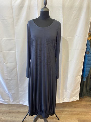 Naya Placement Print Dress /Ruched Hem Grey