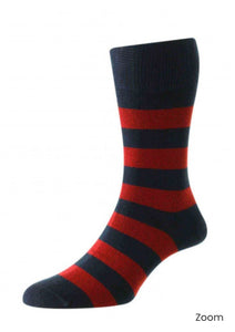 HJ645 Rugby Stripe Comfort Top Socks-Navy