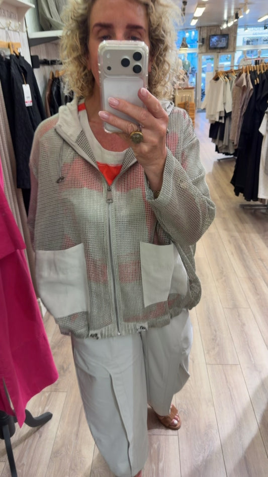 Naya Mesh Hooded Top with Drawstring Hem and Contrast Pockets