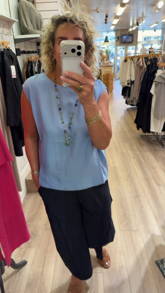 Naya Round Neck Sleeveless Satin Top