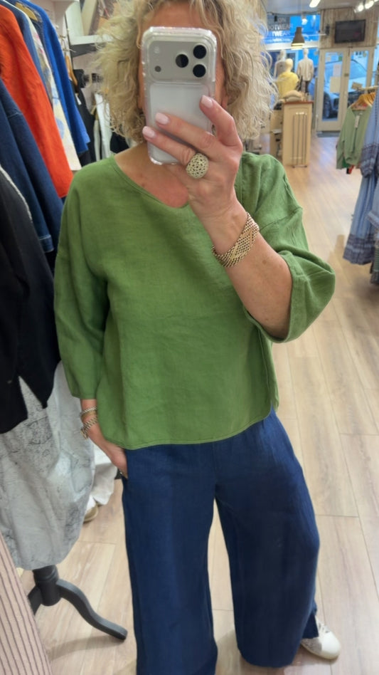 Luukaa Solara Linen Top Green
