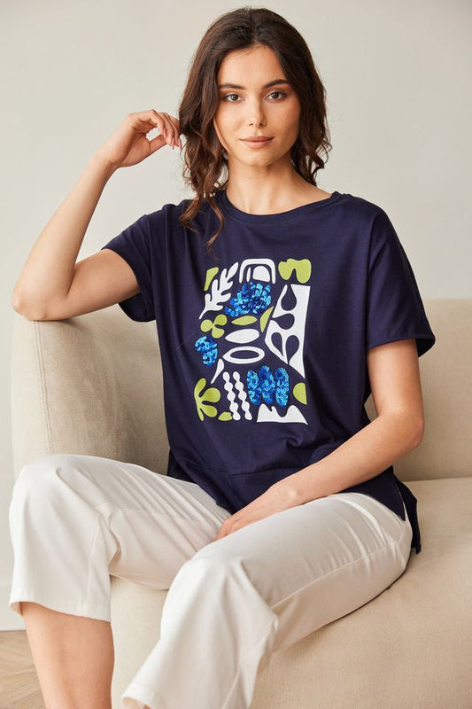 Peruzzi Print Front T-Shirt Navy