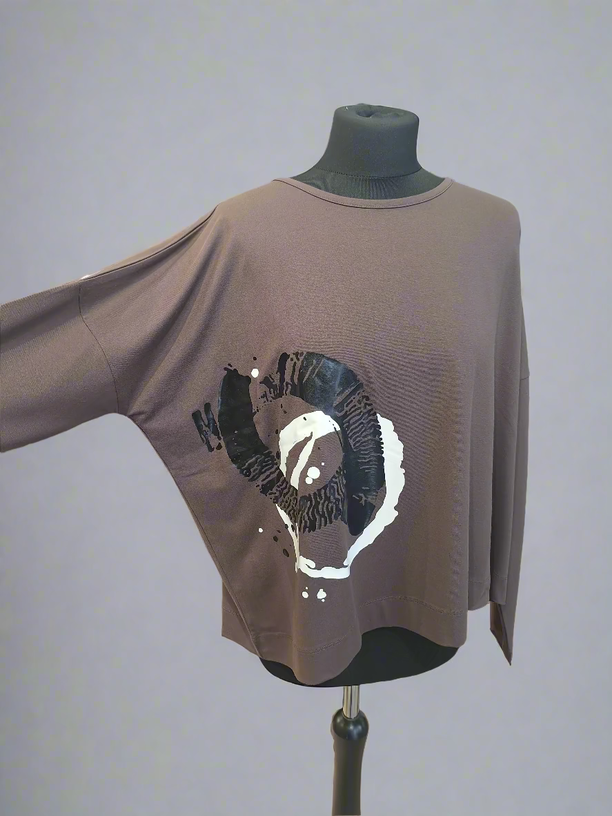 Naya Placement Circle Print Top Cocoa