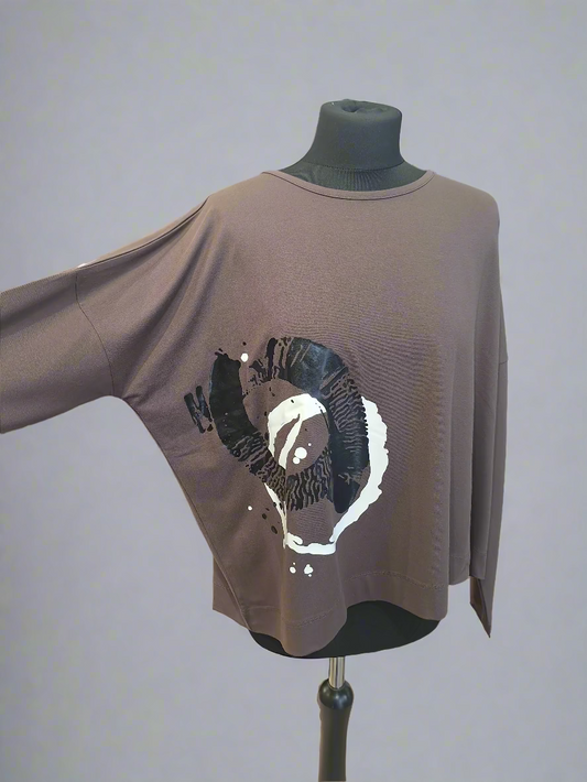 Naya Placement Circle Print Top Cocoa