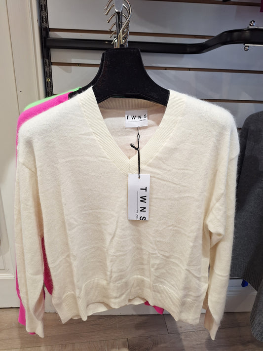 TWNS Boulder V-Neck Sweater Mottled Beige