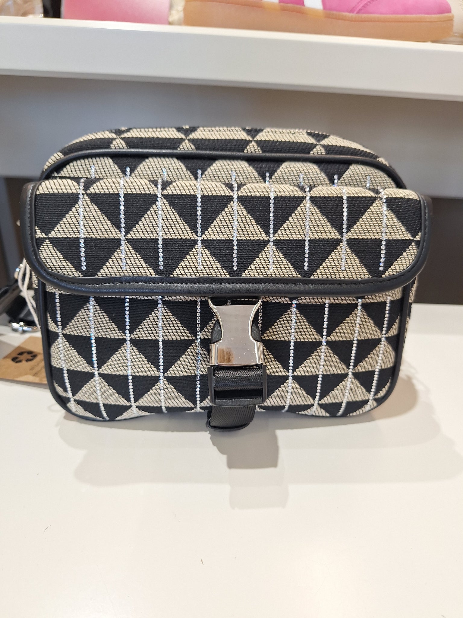 Geometric Print Bag with Diamantes