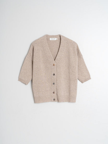 Indi & Cold Knitted Short Sleeve Cardigan Beige