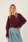 Indi & Cold CABLE-KNIT CROP SWEATER Wine
