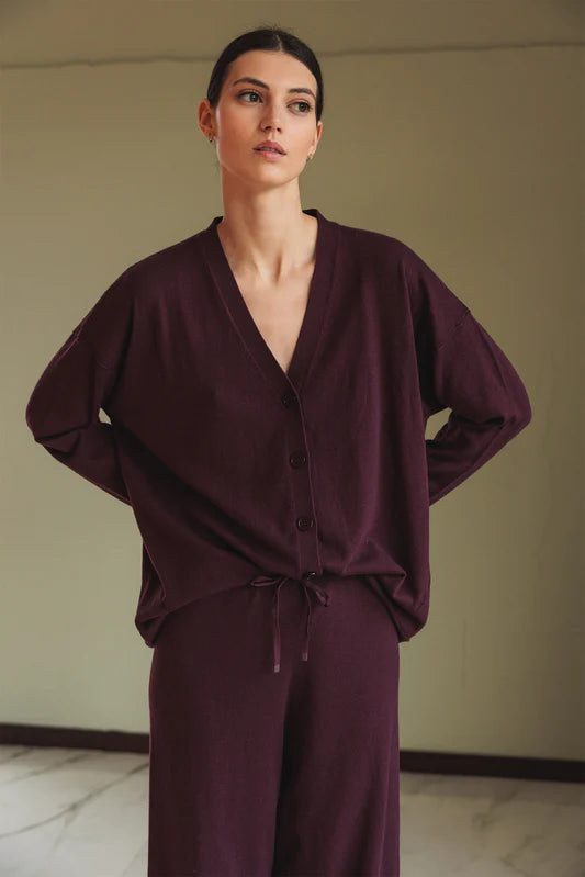 Indi & Cold SEAWOOL V-NECK JACKET Eggplant