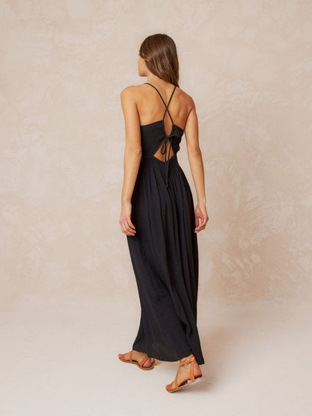 Indi & Cold Textured Strappy Dress- Black