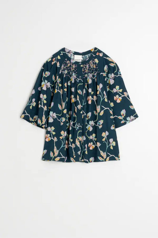 Indi & Cold Smock Detail Top Navy