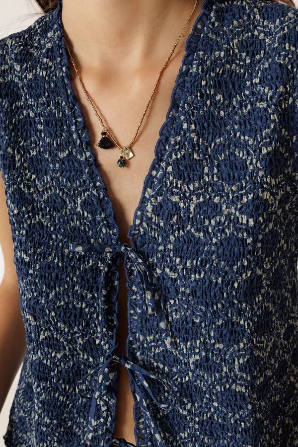 Indi & Cold Vest With Tie Detail Indigo