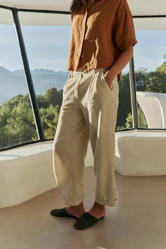 Indi & Cold Pleated Pinstripe Trousers Ecru