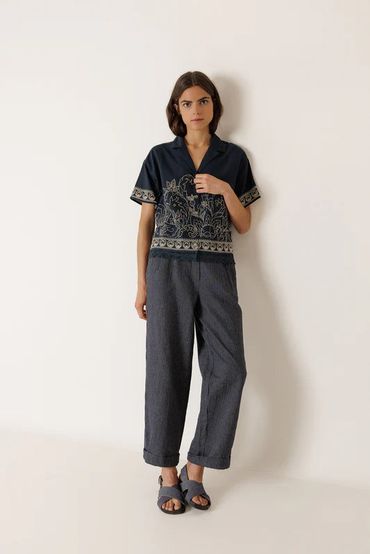 Indi & Cold Pleated Pinstripe Trousers Navy