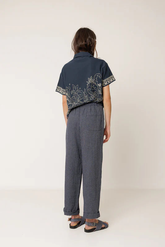 Indi & Cold Pleated Pinstripe Trousers Navy
