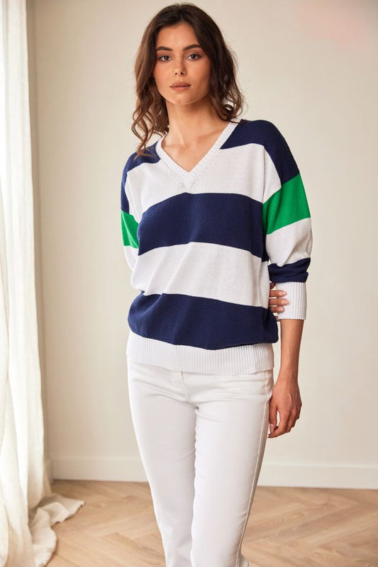 Peruzzi Stripe v-neck knit