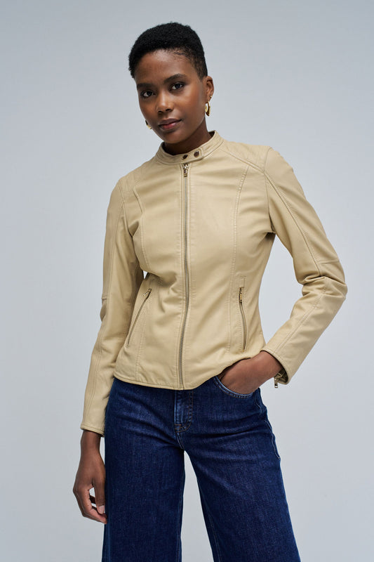 Salsa Leather Jacket Beige