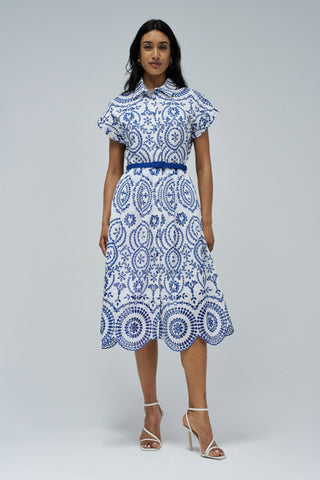 Salsa Printed Embroidered Dress blue