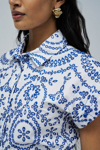Salsa Printed Embroidered Dress blue