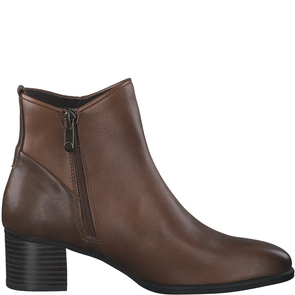 Marco Tozzi Leather Ankle Boot- Cognac
