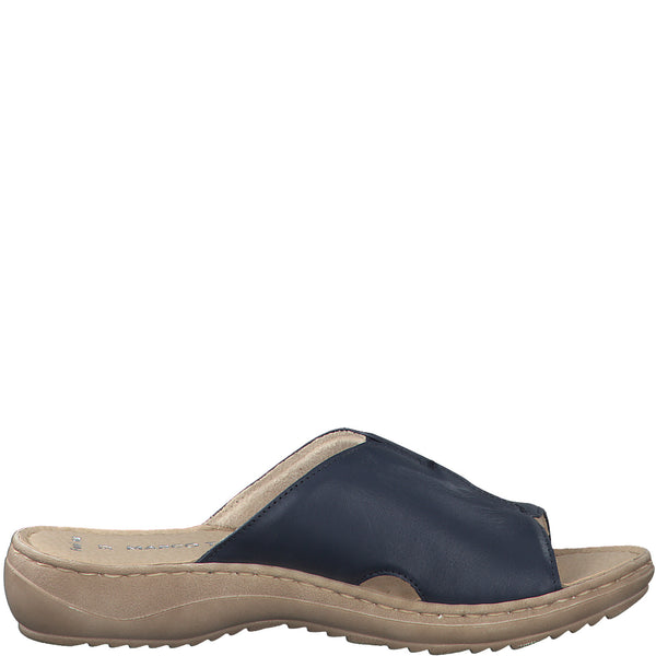 Marco Tozzi Slip on Leather Sandal-Navy