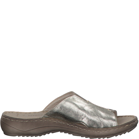 Marco Tozzi Slip on Leather Sandal-Platinum