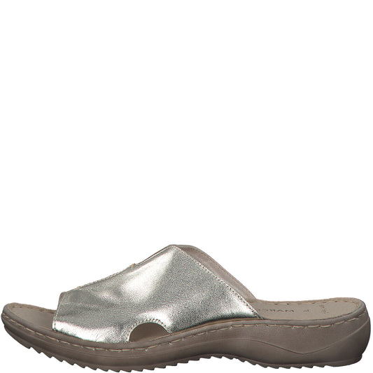 Marco Tozzi Slip on Leather Sandal-Platinum