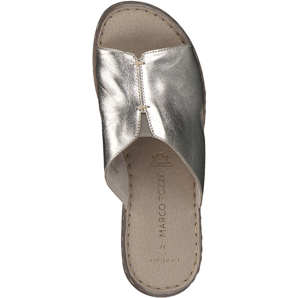 Marco Tozzi Slip on Leather Sandal-Platinum