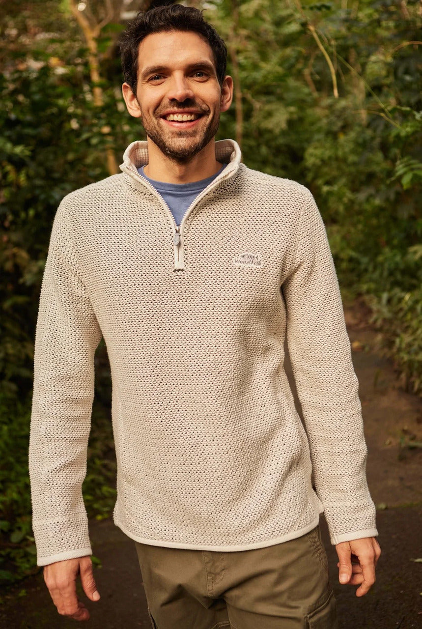 Weird Fish Stern 1/4 Zip Eco Macaroni Ecru