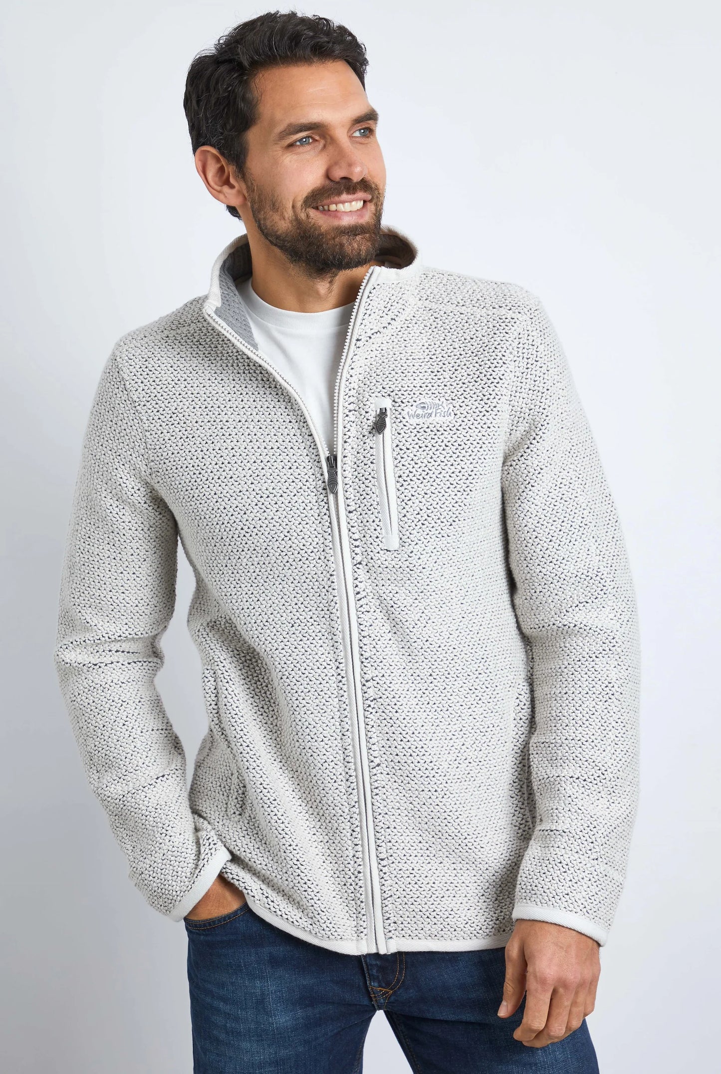 Weird Fish Mens Transom Full Zip Macaroni - Ecru