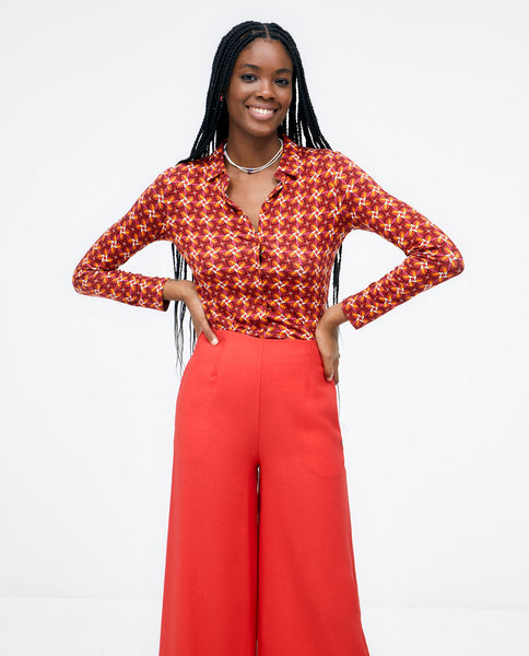 Surkana Wide Pants With High Waist-Red