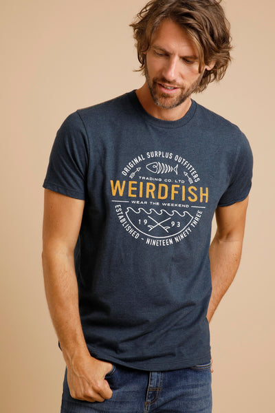 Weird Fish Waves Graphic T-Shirt- Navy