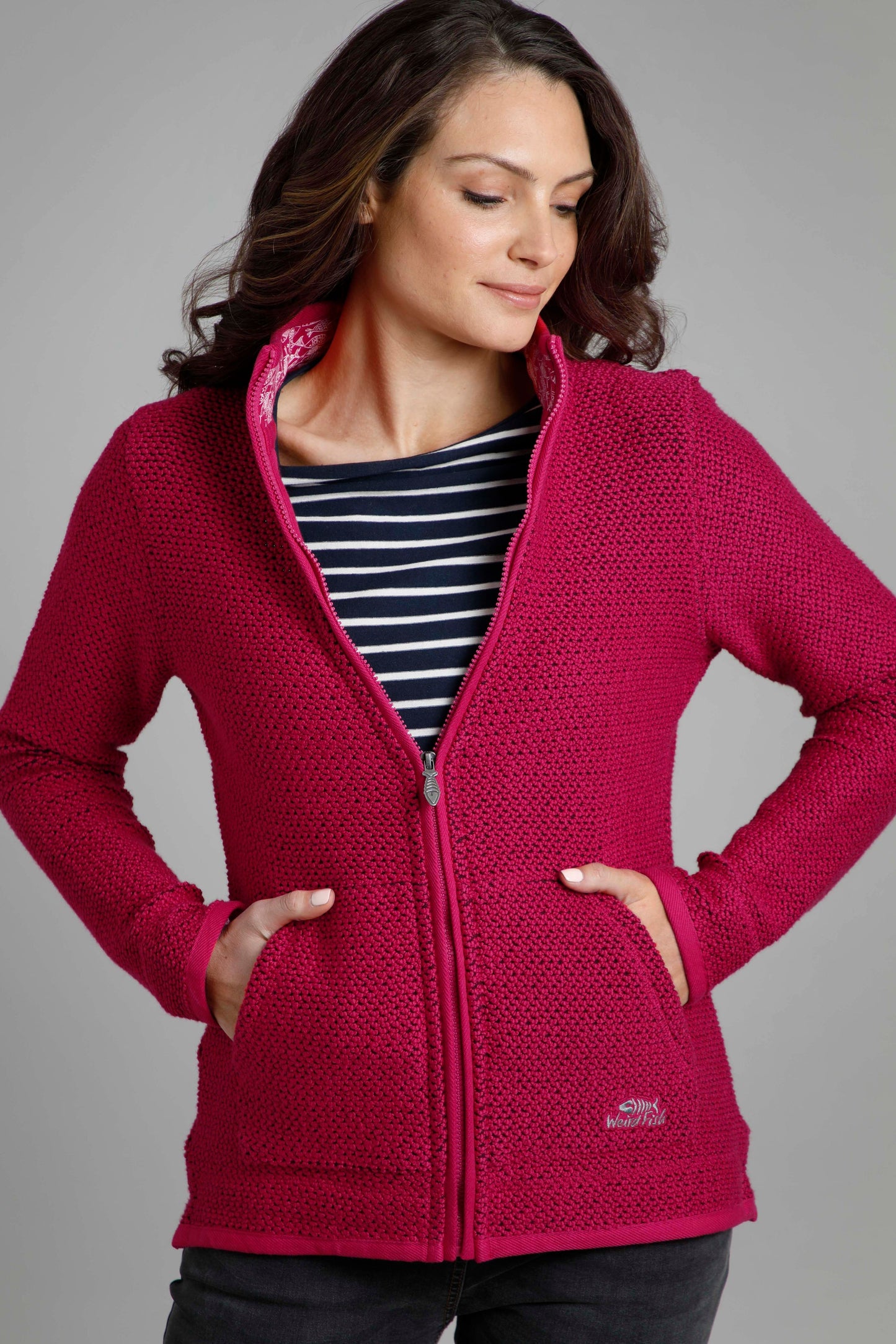 Weird Fish Sontee Full Zip Macaroni - Berry