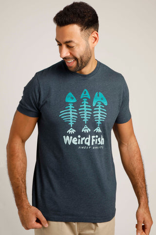 Weird Fish Skeleton Graphic T-Shirt- Navy