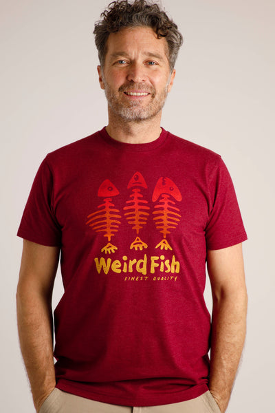 Weird Fish Skeleton Graphic T-Shirt- Garnet