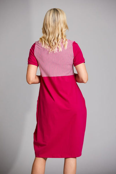 Peruzzi Stripe Jersey Dress- Fushia