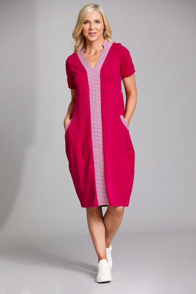 Peruzzi Stripe Jersey Dress- Fushia