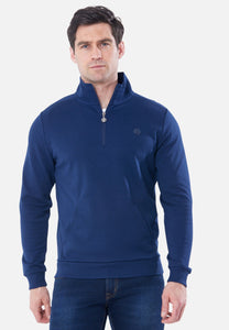 6th Sense Strike 1/4 Zip Cotton Sweatshirt- Blue depth