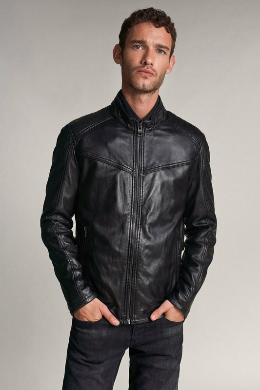 LEATHER BIKER JACKET BLACK