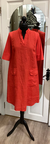 Peruzzi Linen Dress With Pockets- Orange